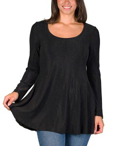 24 �Z�u���R���t�H�[�g ���f�B�[�X �g�b�v�X �V���c 24seven Comfort Apparel Women's Scoop Neck Long Sleeve Shimmery Fabric Tunic Top Black �u���b�N