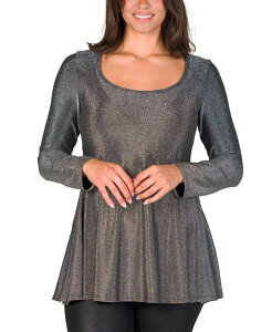 24 �Z�u���R���t�H�[�g ���f�B�[�X �g�b�v�X �V���c 24seven Comfort Apparel Women's Scoop Neck Long Sleeve Shimmery Fabric Tunic Top Sliver