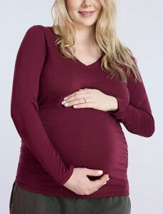 �}�U�[�t�b�h�}�^�j�e�B�[ ���f�B�[�X �g�b�v�X �V���c V�l�b�N �M���U�[ T�V���c Motherhood Maternity Maternity V-Neck Side-Ruched Long Sleeve Tee - Motherhood Zinfandel