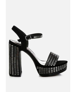 �����h�����O ���f�B�[�X �V���[�Y �T���_�� �A���N�� �q�[�� London Rag Starlet Rhinestones Embellished Ankle Strap Heels Black �u���b�N