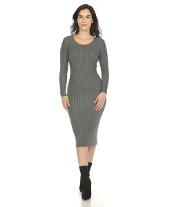 �z���C�g�}�[�N ���f�B�[�X �g�b�v�X �����s�[�X �~�f�B �Z�[�^�[ White Mark Women's Long Sleeve Rib Midi Sweater Dress Charcoal �`���R�[��