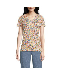 �����Y�G���h ���f�B�[�X �g�b�v�X T�V���c V�l�b�N �V���c �R�b�g�� Lands' End Women's Relaxed Supima Cotton V-Neck T-Shirt Sweet mango multi floral �}���`�J���[