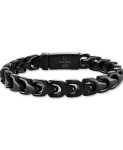 �u���o �����Y �A�N�Z�T���[ �u���X���b�g�E�o���O���E�A���N���b�g T�V���c Bulova Men's Black-Tone Stainless Steel Link Bracelet No Color �u���b�N