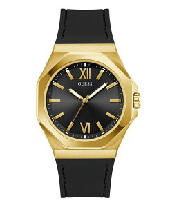 �Q�X �����Y �A�N�Z�T���[ �r���v GUESS Men's Analog Black Silicone Watch 42mm Black �u���b�N