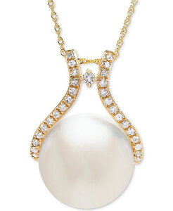yz zm fB[X lbNXE`[J[Ey_ggbv ANZT[ Cultured Ming Pearl (13mm) & Diamond (1/5 ct. t.w.) Pendant Necklace in 14k Gold Yellow Gold