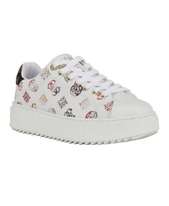 QX fB[X V[Y Xj[J[ vbgtH[ [X GUESS Women's Denesa Treaded Platform Lace-Up Sneakers White/Pastel Logo Multi zCg