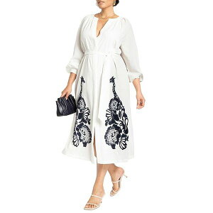 �G���N�C ���f�B�[�X �g�b�v�X �����s�[�X �v���X�T�C�Y ELOQUII Plus Size Relaxed Dress With Applique Jet stream