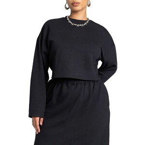 �G���N�C ���f�B�[�X �A�E�^�[ �j�b�g�E�Z�[�^�[ �v���X�T�C�Y �X�E�F�b�g �V���c �N���b�v�h ELOQUII Plus Size Oversized Cropped Sweatshirt Black onyx �u���b�N