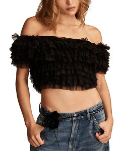 ���b�L�[�u�����h ���f�B�[�X �g�b�v�X �V���c ���b�V�� Lucky Brand Women's Layered Off-The-Shoulder Mesh Party Top Meteorite