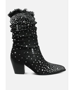 �����h�����O ���f�B�[�X �V���[�Y �u�[�c�E���C���u�[�c �f�j�� �u�[�c London Rag Savant Diamante & Rhinestones Denim Boots Black �u���b�N