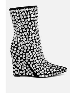 �����h�����O ���f�B�[�X �V���[�Y �u�[�c�E���C���u�[�c �q�[�� London Rag Trend Titan Diamante Slim Wedge Heel Boots Black �u���b�N