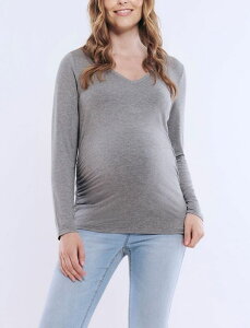 �}�U�[�t�b�h�}�^�j�e�B�[ ���f�B�[�X �g�b�v�X �V���c V�l�b�N �M���U�[ T�V���c Women's V-Neck Side-Ruched Maternity Long Sleeve Tee - Motherhood Maternity Heather grey �O���[