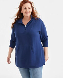 �X�^�C���A���h�R�[ ���f�B�[�X �g�b�v�X �V���c �v���X�T�C�Y Style & Co Plus Size Quarter-Zip Top Dark Blue �u���[