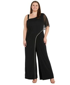 A[AhG`[Y fB[X gbvX s[X AVg[ vXTCY I[o[C WvX[c R & M Richards Plus Size Asymmetric-Neck Overlay Jumpsuit Black ubN