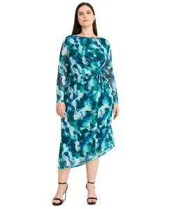 �}�M�[�����h�� ���f�B�[�X �g�b�v�X �����s�[�X �A�V�����g���[ �v���X�T�C�Y Maggy London Plus Size Side-Twist Asymmetric-Hem Dress Mint/Teal �e�B�[��