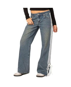 �A�f�B�N�e�b�h ���f�B�[�X �{�g���X �f�j���p���c ���[���C�Y �W�[���Y Edikted Women's Washed Low rise ribbon jeans Blue-washed �u���[