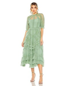 �}�b�N�_�K�� ���f�B�[�X �g�b�v�X �����s�[�X �e�B�A�[�h �n�C�l�b�N �t���� Mac Duggal Women's High Neck Puff Sleeve Ruffle Tiered Dress Jade