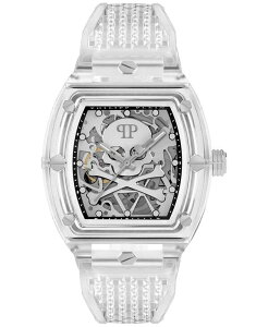 �t�B���b�v�v���C�� �����Y �A�N�Z�T���[ �r���v Philipp Plein Men's Automatic Skeleton Transparent TPU Strap Watch 44x56mm Transparen