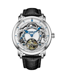 �X�g�D�[�����O �����Y �A�N�Z�T���[ �r���v Stuhrling Celestial Timekeeper 1017 Dual Time Automatic 44mm Skeleton Watch Silver �V���o�[