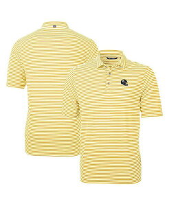 Jb^[AhobN Y gbvX |Vc TVc Cutter & Buck Men's Gold Pittsburgh Steelers Helmet Virtue Eco Pique Stripe Polo Gold S[h