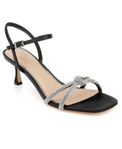 �W���E�F���_�O���C�~�V���J ���f�B�[�X �V���[�Y �T���_�� �q�[�� Jewel Badgley Mischka Women's Maci Rhinestone Knot Kitten Heel Sandals Black Satin �u���b�N