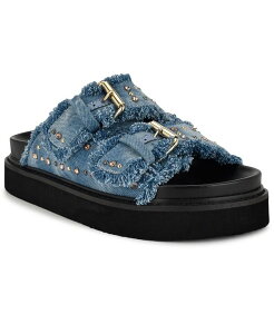 iCEFXg fB[X V[Y T_ Nine West Women's Eleny Strappy Slip-On Casual Sandals Light Blue Denim fj