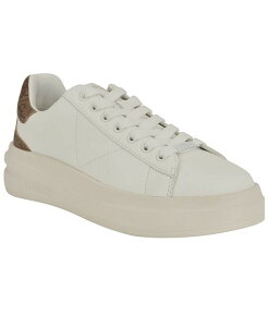 QX fB[X V[Y Xj[J[ vbgtH[ RgXg [X q[ GUESS Women's Elbina Contrast Heel Platform Lace-Up Sneakers White/Medium Brown Logo zCg