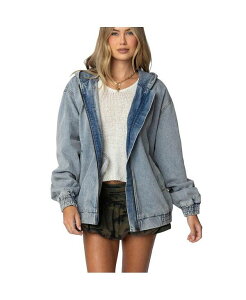 AfBNebh fB[X AE^[ WPbgEu] Be[W fj WPbg Edikted Women's Hooded Vintage Washed Denim Bomber Jacket Light-blue u[