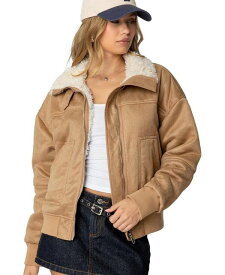 【送料無料】 アディクテッド レディース ジャケット・ブルゾン アウター Women's Faux Suede Shearling Bomber Jacket Tan