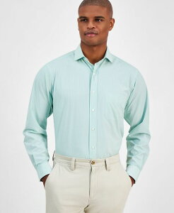 yz Nu[ Y Vc gbvX Men's Regular Fit Traveler Fine Stripe Dress Shirt Created for Macy's Catalina Green