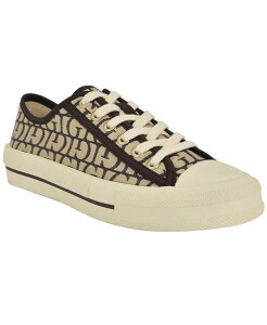 QX fB[X V[Y Xj[J[ [X S GUESS Women's Carey Jacquard Logo Low-Top Lace-Up Sneakers Dark Brown Logo uE