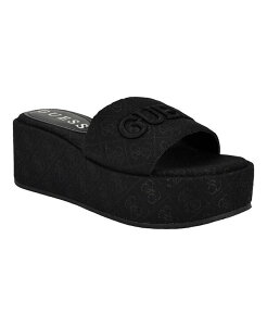 QX fB[X V[Y T_ vbgtH[ GUESS Women's Bintai Platform Single Band Slip On Sandal Black Logo ubN
