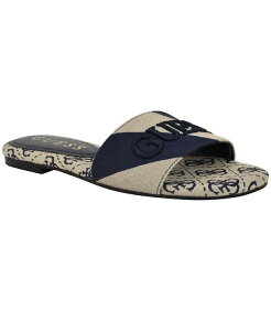 QX fB[X V[Y T_ S GUESS Women's Harini Slip-On Logo Flat Sandals Dark Blue/White Stripe Multi zCg