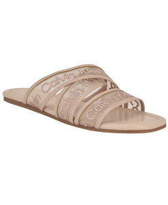 JoNC fB[X V[Y T_ Calvin Klein Women's Bestina Slip On Casual Flat Sandals Light Natural Logo
