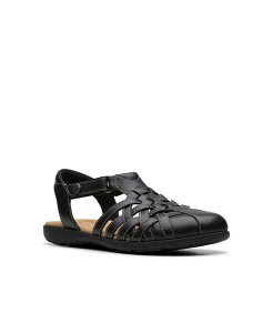 N[NX fB[X V[Y T_ Clarks Collection Women's Elizabelle Mia Riptape Flat Sandals Black Leather ubN