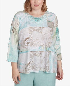 【送料無料】 アルフレッド ダナー レディース シャツ トップス Plus Size Kensington Gardens Patchwork Leaves Textured Top Neutral Multi