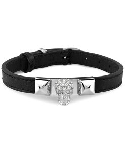 tBbvvC Y ANZT[ uXbgEoOEANbg TVc U[ Philipp Plein Men's Enigma Skull Pendant Black Leather Bracelet in Stainless Steel Stainless ubN