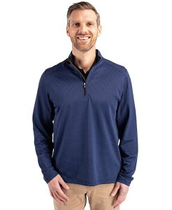 yz Jb^[AhobN Y WPbgEu] AE^[ Cutter Buck Virtue Eco Pique Micro Stripe Recycled Mens Big & Tall Quarter Zip Jacket Tour blue/black