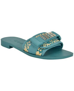 QX fB[X V[Y T_ GUESS Women's Elyze Quattro G Velcro Band Flat Slide-On Sandals Natural/Blue u[