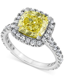 【送料無料】 バッジェリーミシュカ レディース リング アクセサリー IGI Certified Lab Grown Yellow Diamond Cushion Halo Engagement Ring (4 ct. t.w.) in 14k White Yellow or Rose Gold White Gold