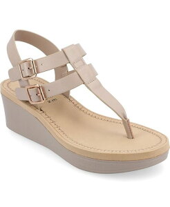 �W�����l �R���N�V���� ���f�B�[�X �V���[�Y �T���_�� �v���b�g�t�H�[�� Journee Collection Women's Bianca Double Buckle Platform Wedge Sandals Taupe �g�[�v