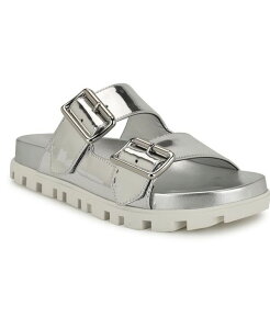 iCEFXg fB[X V[Y T_ Nine West Women's Timma Slip-On Double Strap Casual Sandals Silver Mirror Metallic Vo[