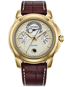 V`Y Y ANZT[ rv U[ Citizen Men's Classic Eco Calendrier Brown Leather Strap Watch 42mm