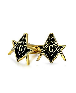yz uO Y Vc gbvX Shield Round Freemasons Compass Symbol Shirt Cufflink for Men Blue Black Enamel Gold-tone