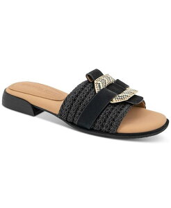 �W�F���g���\�E���Y ���f�B�[�X �V���[�Y �T���_�� Gentle Souls Women's Hudson Mixed-Media Flat Sandals Black Raffia �u���b�N