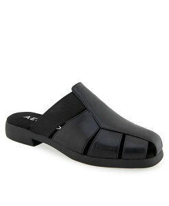 �G�A���\�[���Y ���f�B�[�X �V���[�Y �p���v�X Aerosoles Women's 4Ever Almond Toe Flat Mule Black Faux Leather �u���b�N