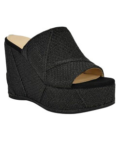 QX fB[X V[Y T_ vbgtH[ GUESS Women's Evenz Slip-On Woven Platform Wedge Sandals Black ubN