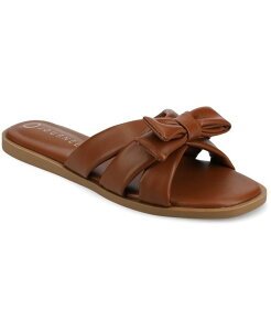 Wl RNV fB[X V[Y T_ Journee Collection Women's Prylin Bow Slip On Flat Sandals Cognac