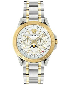 FT[` Y ANZT[ rv TVc Versace Men's Swiss V-Galaxy Moonphase Two-Tone Stainless Steel Bracelet Watch 43mm Two Tone