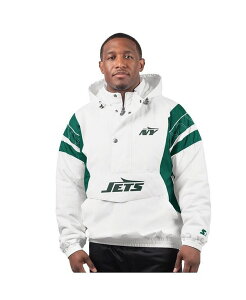 �X�^�[�^�[ �����Y �A�E�^�[ �W���P�b�g�E�u���]�� �p�[�J�[ �W���P�b�g Starter Men's White New York Jets Gotham City Half-Zip Hoodie Jacket White �z���C�g